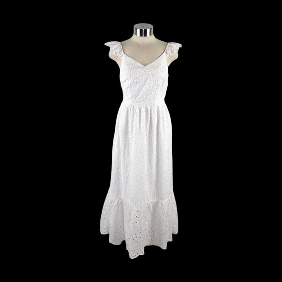 Sincerely Jules White Tiered Eyelet Dress Coquette Flowy A-Line Women's Size M - Picture 1 of 12